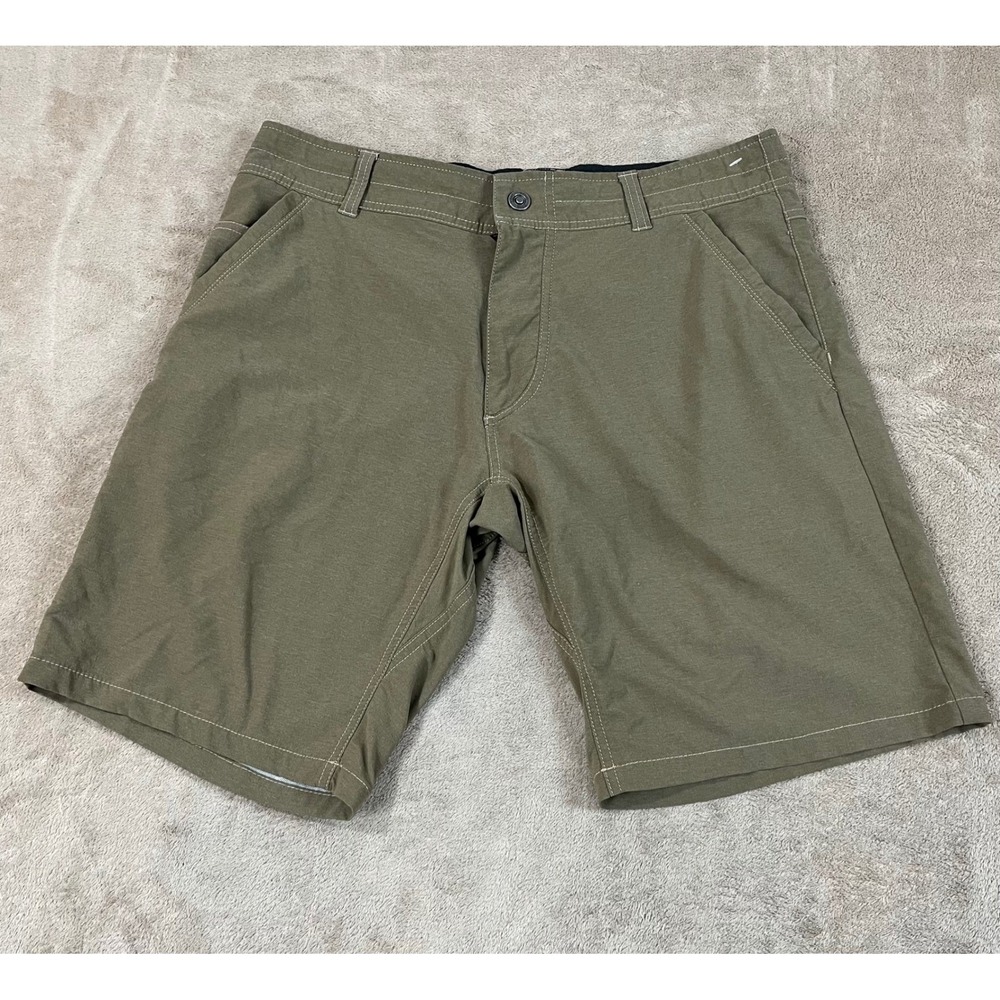Kuhl Ramblr Shorts Men Size 34 Olive Green Nylon Hiking Outdoors Walking 10" EUC